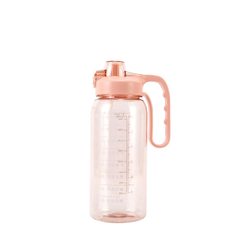 The new fashion small mouth straight drink with straw transparent bounce cover with lifting rope sports will carry the handle space straight drink plastic cup export thumbnail