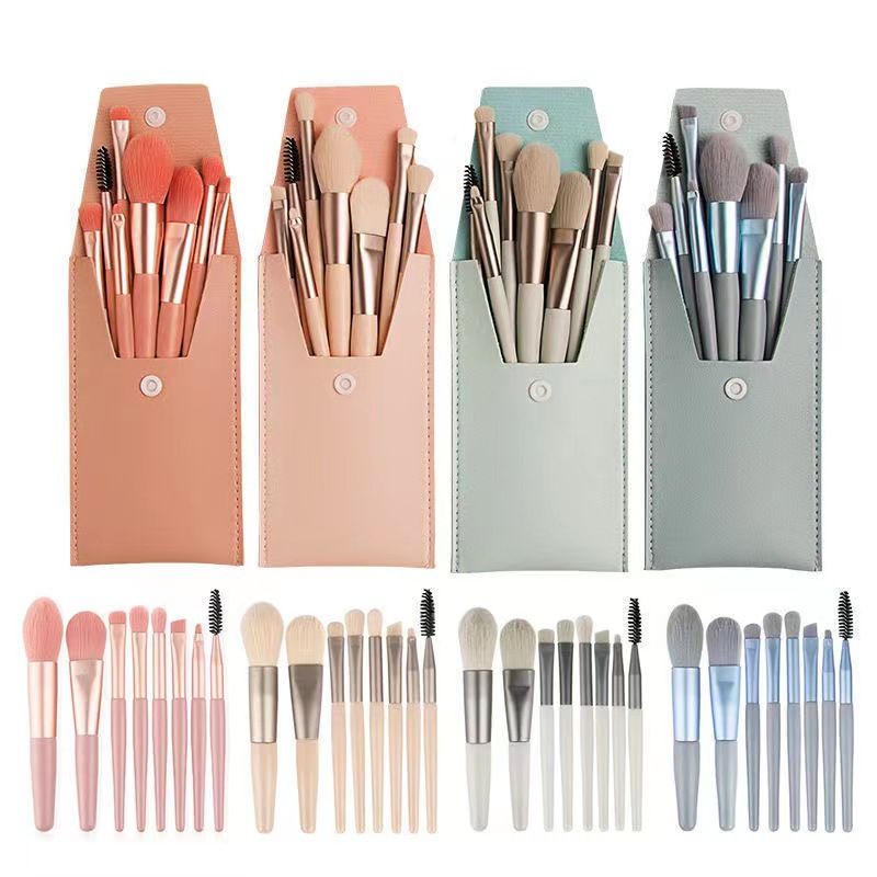 8 makeup brushes +PU brush bag, ins macaron color beginner soft bristle brush bag, makeup brushes mint green Specification image
