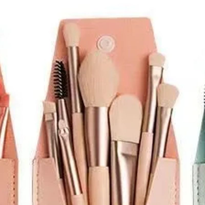 8 makeup brushes +PU brush bag, ins macaron color beginner soft bristle brush bag, makeup brushes, cherry blossom pink