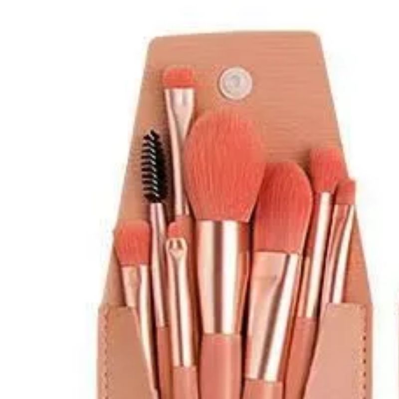 8 makeup brushes +PU brush bag, ins macaron color beginner soft bristle brush bag, makeup brushes coral red