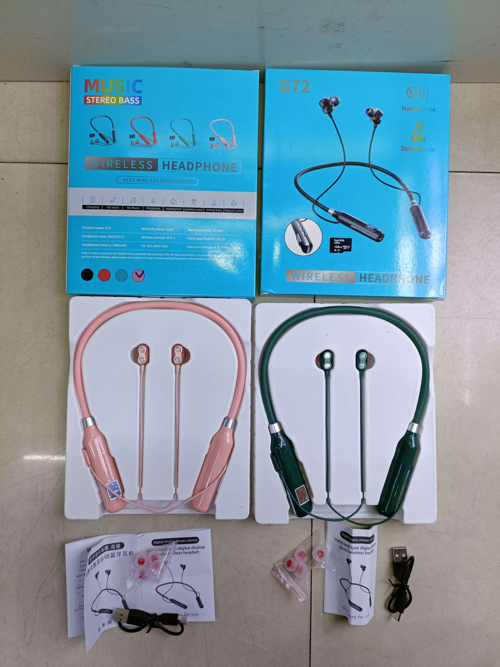 G72 wireless Bluetooth headset sports hanging neck plug-in card digital display headset double ear magnetic automatic adsorption