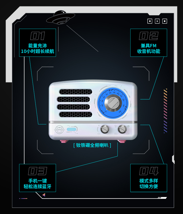 猫王收音机 x王者荣耀潮玩套盒 小王子FM/蓝牙便携式音箱 OTR MW-2A 鲁班七号详情9