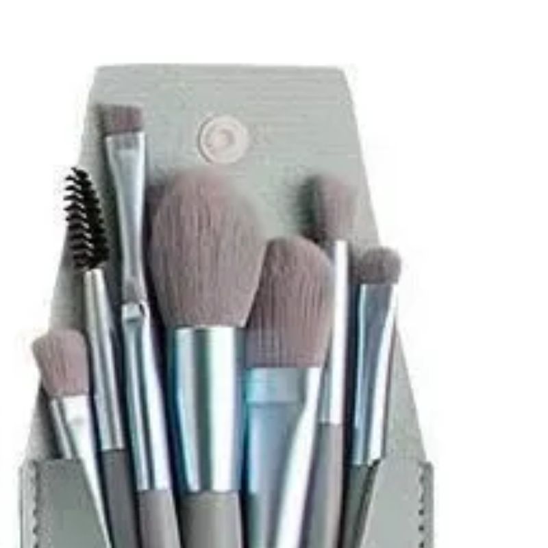 8 makeup brushes +PU brush bag, ins macaron color beginner soft bristle brush bag, makeup brushes in haze blue