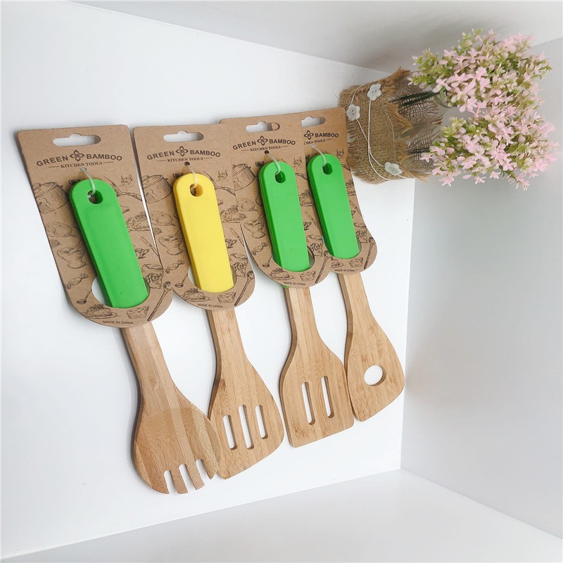 Silicone stripe bamboo spatula bamboo spoon Bamboo spatula non-stick pan spatula silicone spatula silicone spoon thumbnail