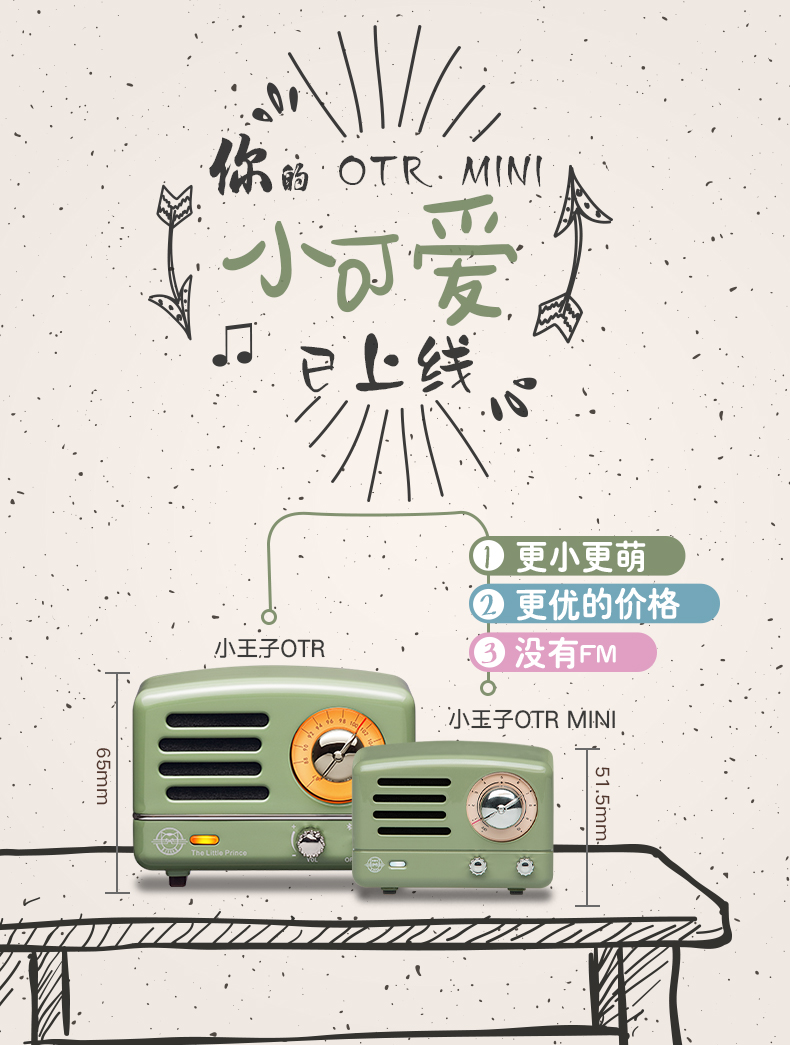 猫王收音机 小王子OTR MINI蓝牙音箱MW-1A （复古绿）详情1