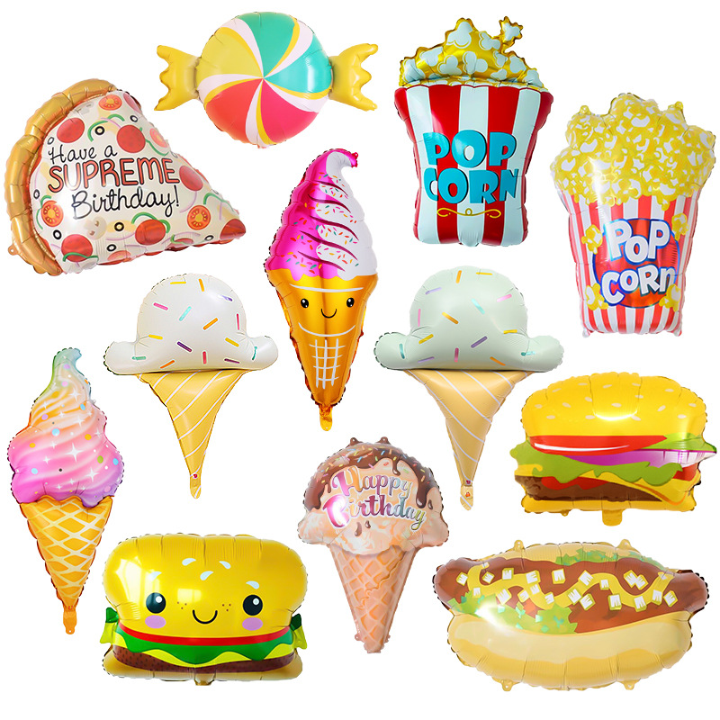 Cross-border Hamburger hot dog pizza Chocolate ice cream aluminum foil balloons Hawaiian party decoration foil balloons