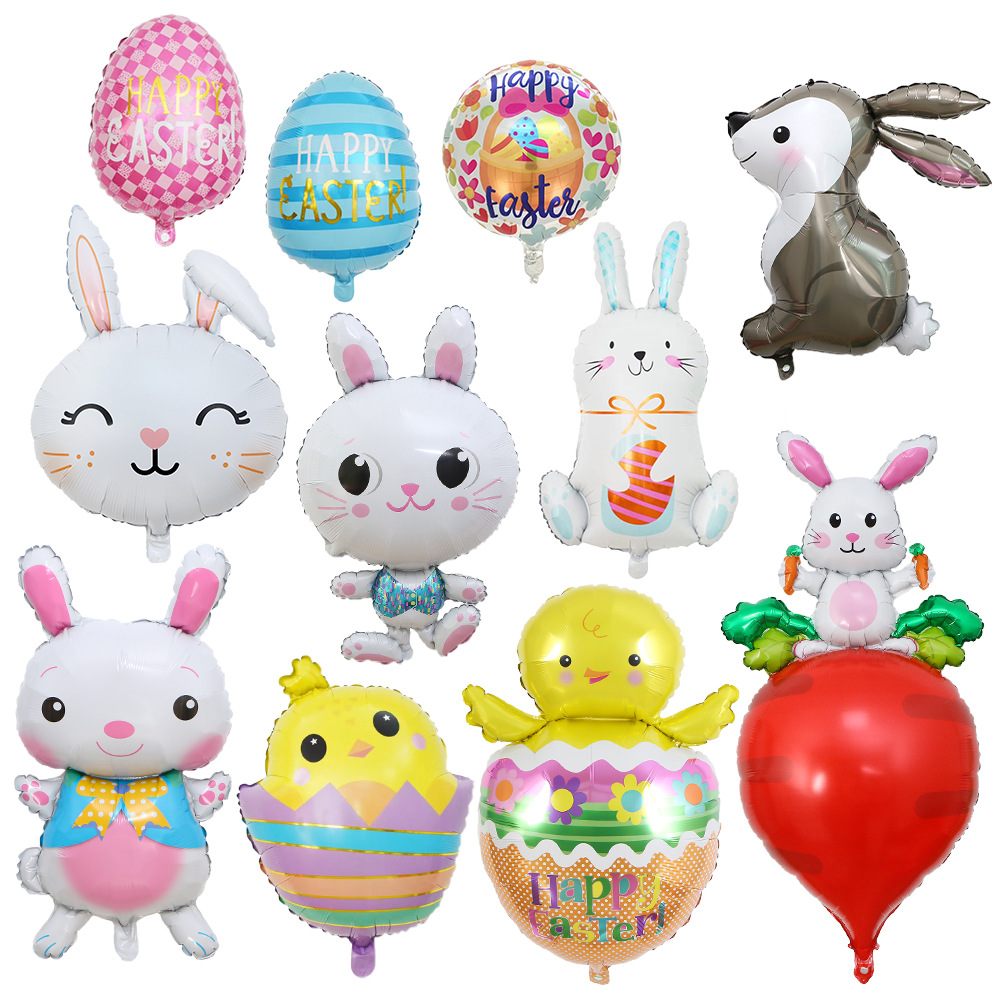 Cross-border new Easter party decoration Easter egg rabbit-shaped aluminum film balloons pic 1