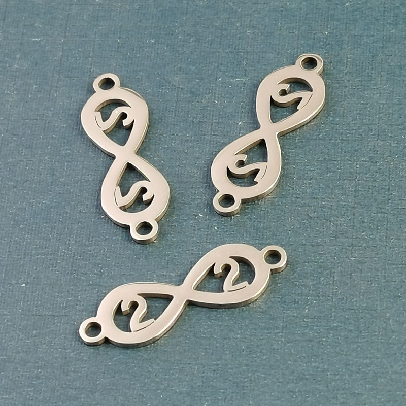 Mirror polished stainless steel double hanging 2 Infinite symbol bracelet Pendant 8 figure double hole connected infinite