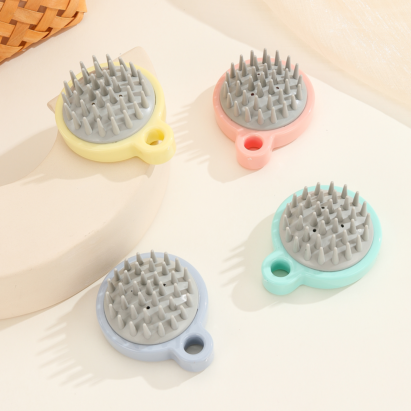 洗头梳硅胶按摩头发梳子清洁头皮圆形头部止痒抓头器