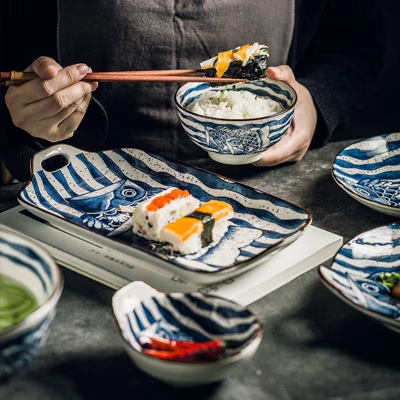 日式陶瓷创意餐盘7寸  陶瓷复古鱼图案餐具详情2