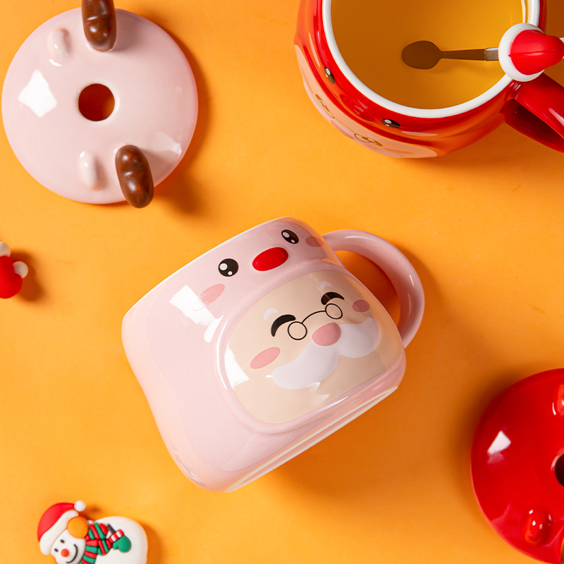 New Christmas Creative Mug High Appearance Level Household Water Cup High-Grade Gift With Lid Spoon Ceramic Cup Logo Zhuqiao 0138 Specification drawing