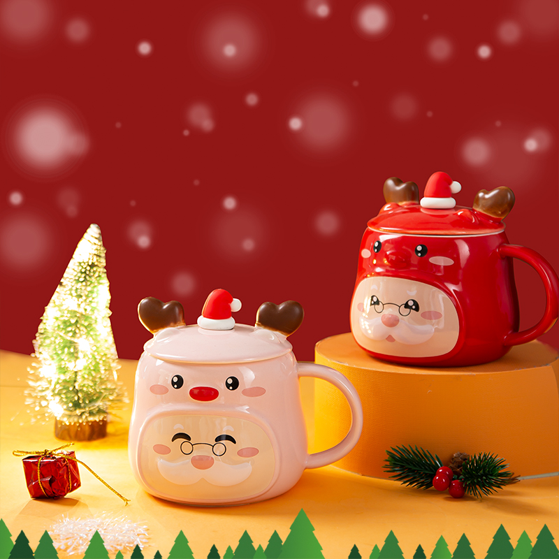New Christmas Creative Mug High Appearance Level Household Water Cup High-Grade Gift With Lid Spoon Ceramic Cup Logo Zhuqiao 0138