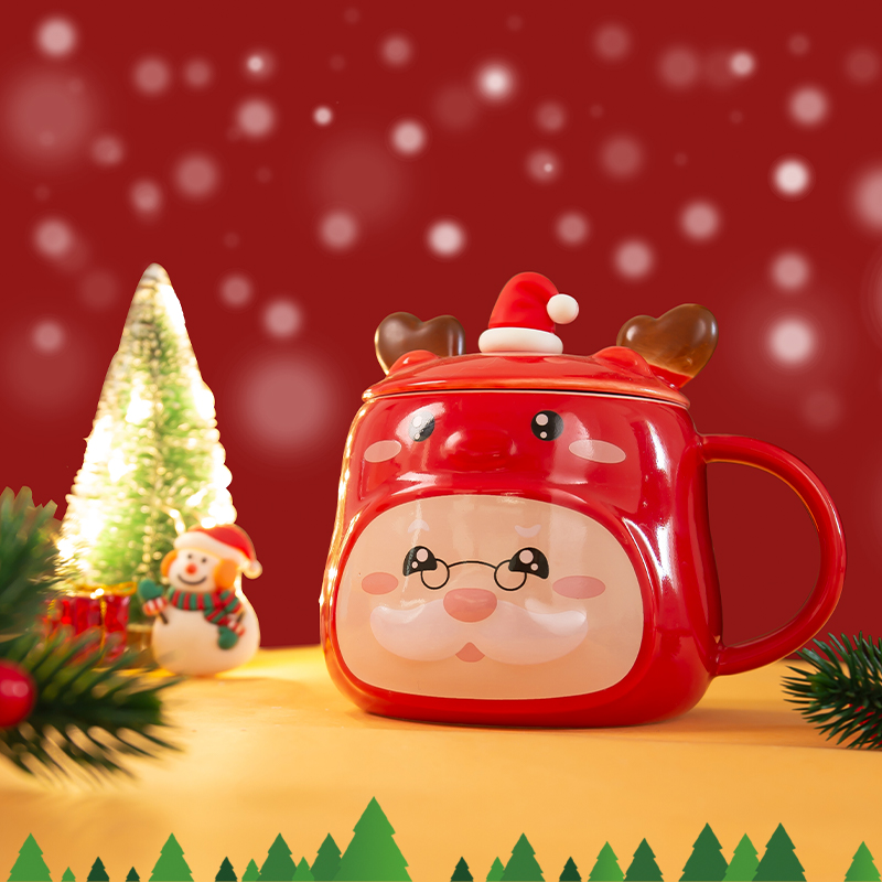 New Christmas Creative Mug High Appearance Level Household Water Cup High-Grade Gift With Lid Spoon Ceramic Cup Logo Zhuqiao 0138 details Picture