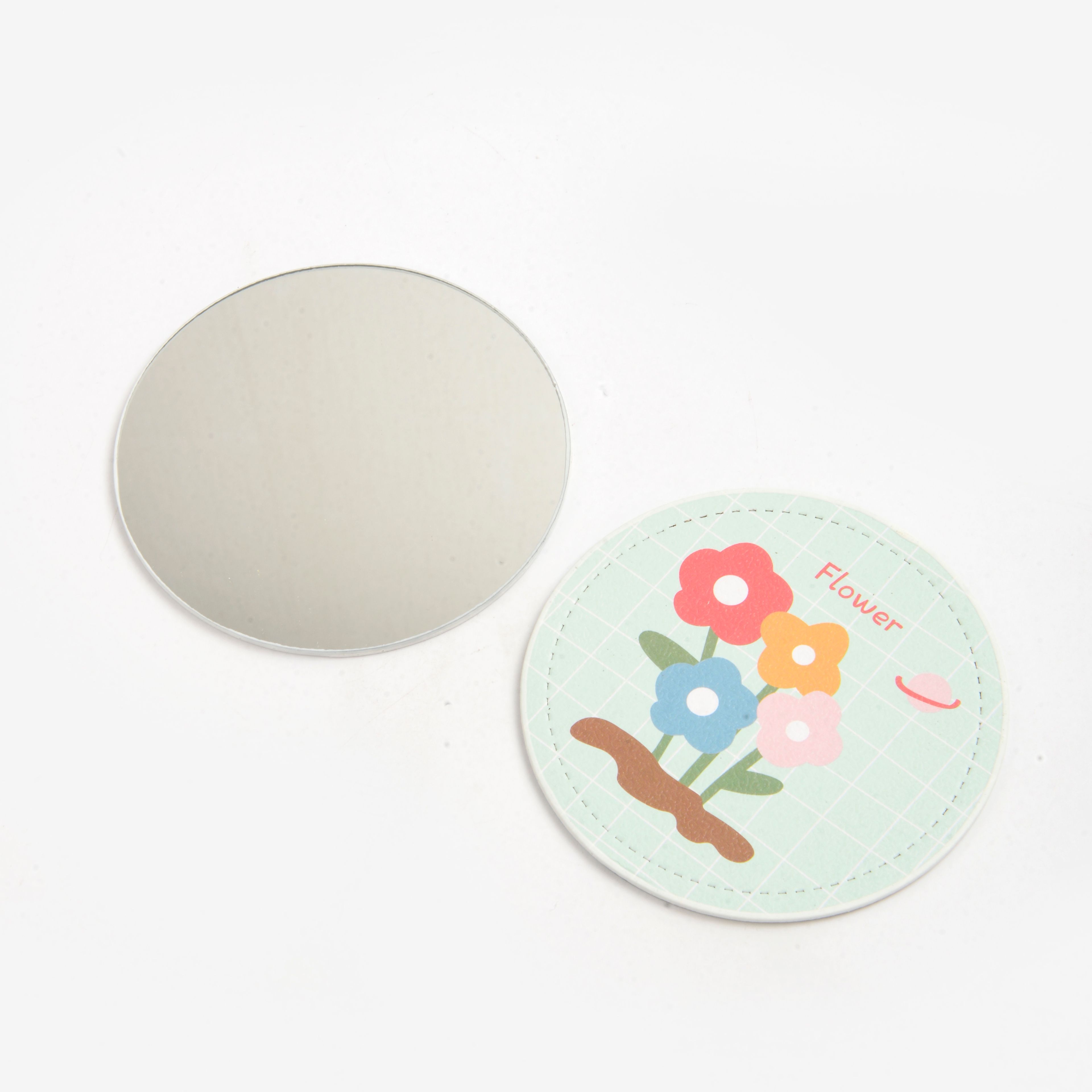 Double-Sided Folding Makeup Mirror Small Fresh Pu Vanity Mirror Hand Mirror Fill Light Mirror Small Round Mirror Item Picture