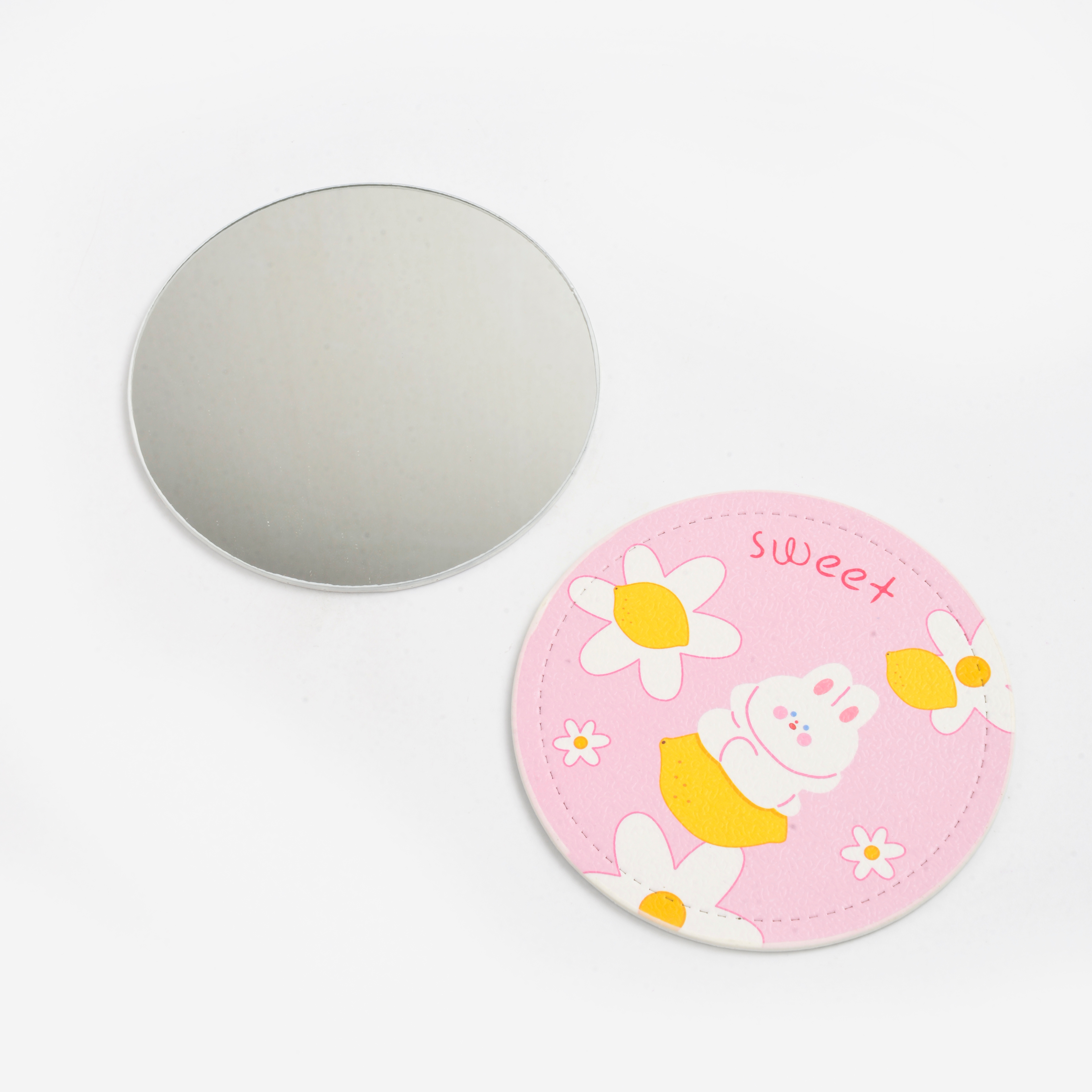 Double-Sided Folding Makeup Mirror Small Fresh Pu Vanity Mirror Hand Mirror Fill Light Mirror Small Round Mirror Specification drawing