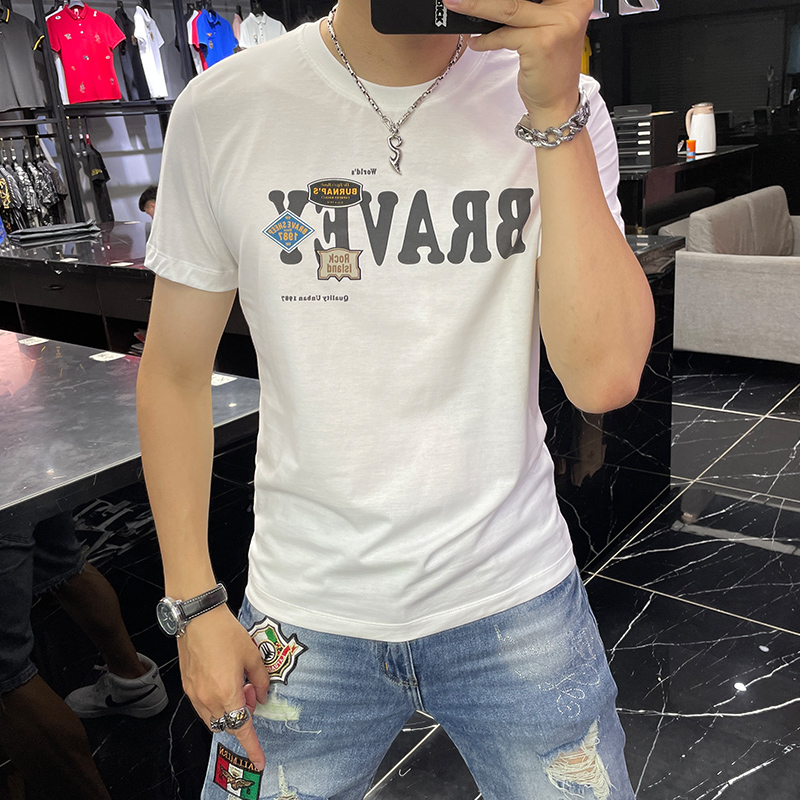 2022 Autumn And Winter Fashion Trend Hot Drill Half Sleeve T-Shirt Short Sleeve Round Neck Shirt Long Sleeve Shirt Base Shirt Men's Long Sleeve Short Sleeve T-Shirt Men's Summer Fashion Brand Europe Slim Half Sleeve 2022 New European Station Personality Men's Wear details Picture