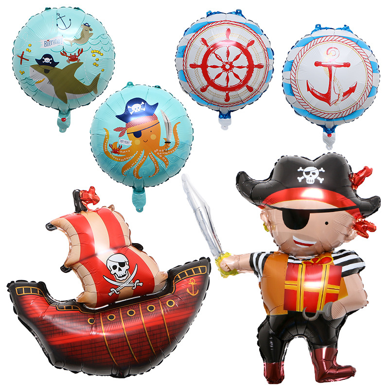 Amazon Pirate Ship Shark Aluminum Film Balloon Pirate Birthday Party Decoration Layout Foil Balloon Wholesale