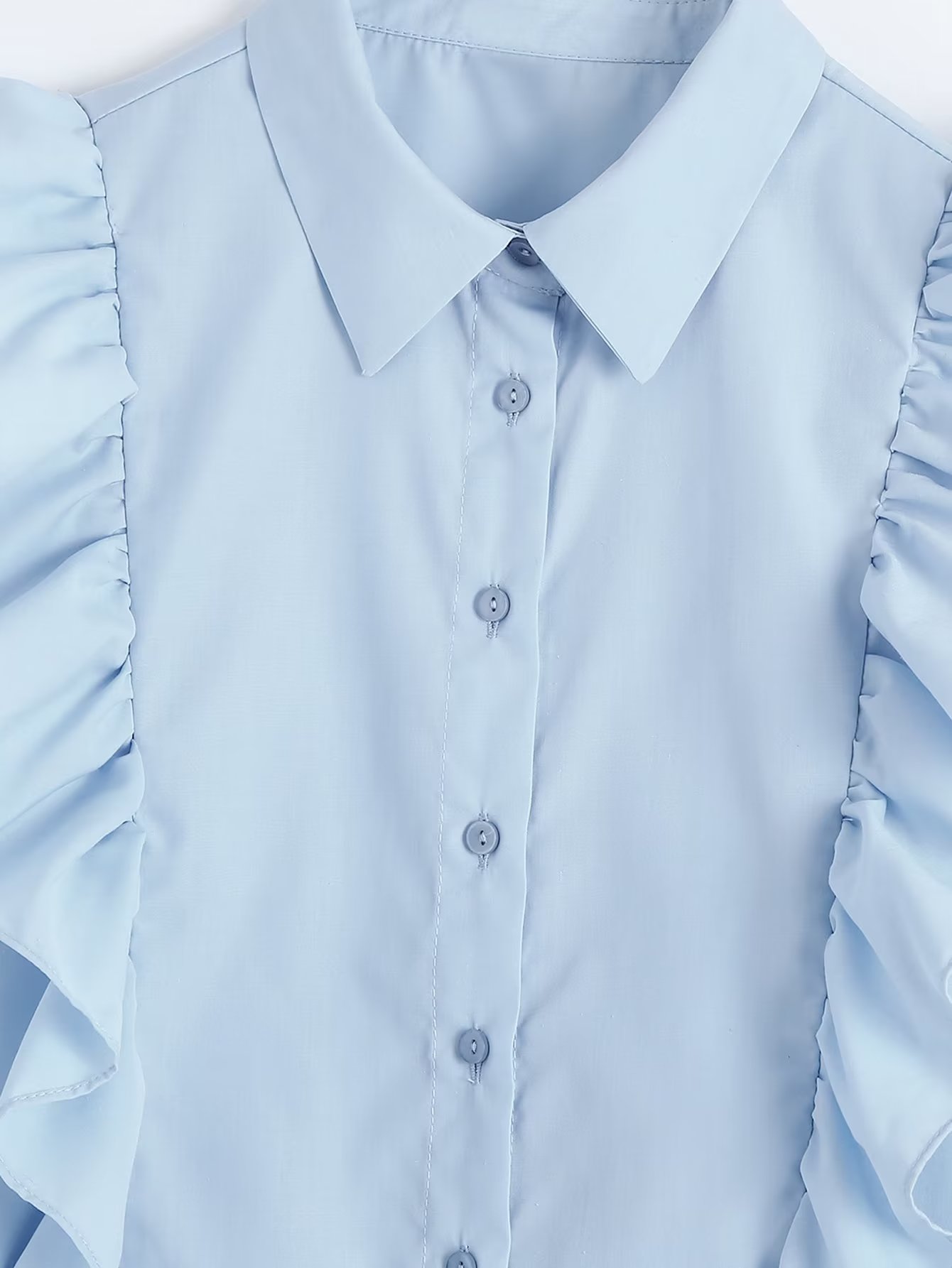 1988 New Women's Clothing In The Early Spring Of 23 Years Europe And The United States Style Solid Color Ruffled Lapel Single Row Reduced Age Shirt Blouse 2 Specification drawing