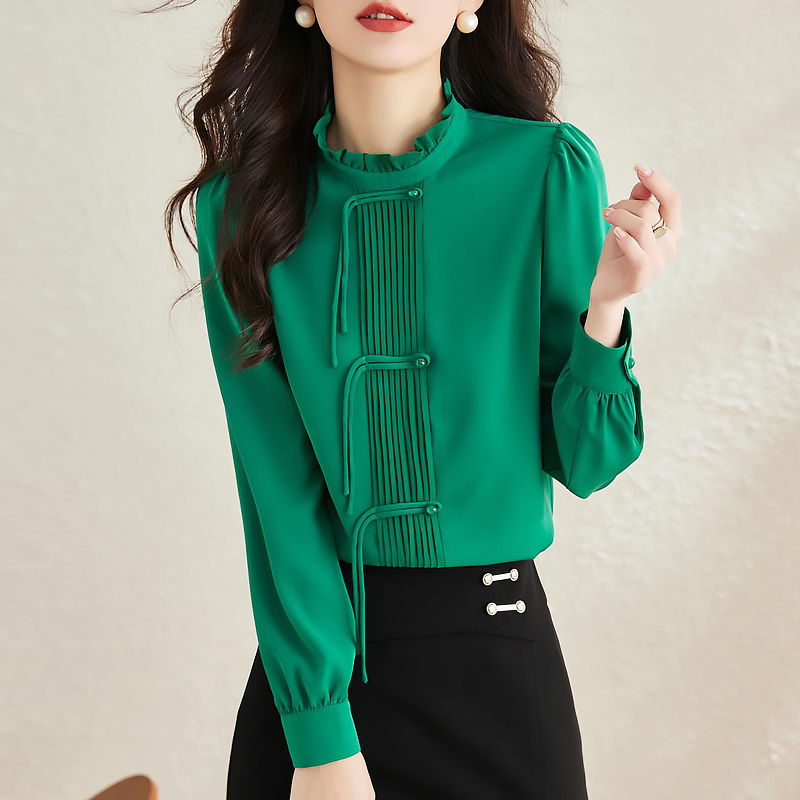 New Chinese Women's Early Autumn Top Autumn 2022 New Advanced Sense Bubble Sleeve Shirt French Chiffon Shirt 1