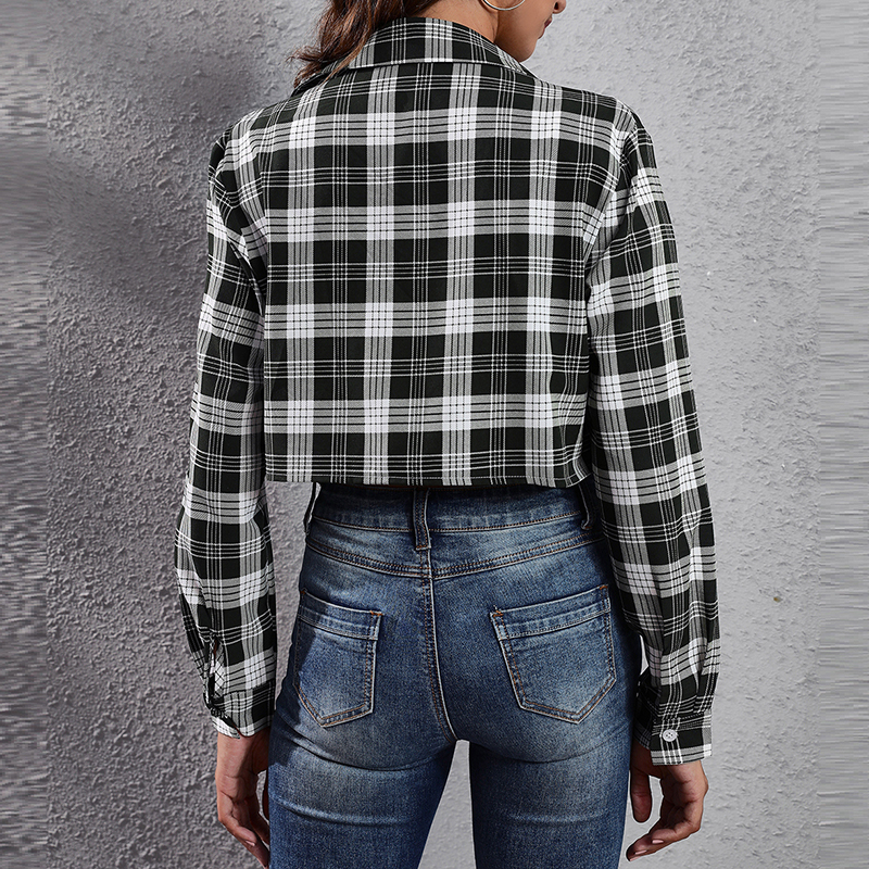 American College Style Age-Reduction Autumn Women's Plaid Zebra Print Short High-Waisted Long-Sleeved Shirt Shirt Thin Coat 2 Specification drawing