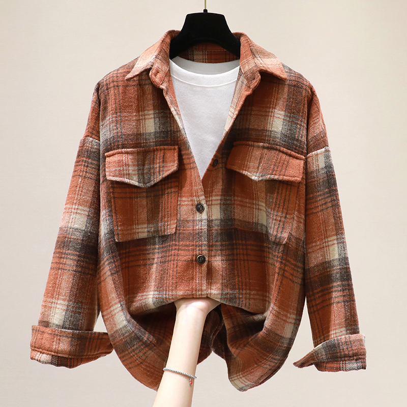 Shirt Female Autumn And Winter Design Sense Small Fold Wear Top Shirt Senior Sense Coat 2022 New Cabinet Foreign Style Spring And Autumn Ground Wool Plaid Shirt Female Loose Shirt Coat 1