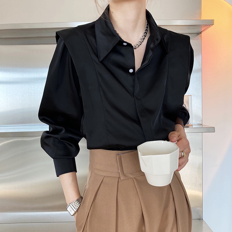 Women's White Ruffled Shirt Women's Spring French Professional Satin Shirt 2