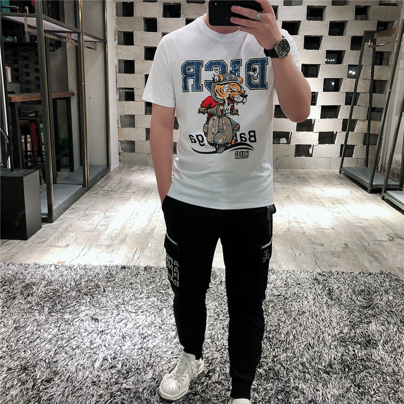 Spirit Boy Summer New Short Sleeve T-Shirt Round Neck Slim Personality Hot Drill Super Fire Half Sleeve Shirt Men Specification drawing
