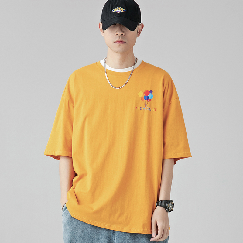 Autumn/Winter 2022 Fashion Trend Hot Drill Half Sleeve T-Shirt Short Sleeve Round Neck Shirt Long Sleeve Shirt Base Shirt Men's Long Sleeve 2022 Youth Round Neck Cotton Short Sleeve T-Shirt Men's Fashion Balloon Print Off Shoulder T-Shirt