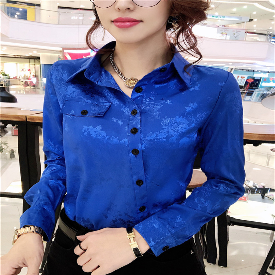 Shirt Female Autumn And Winter Design Sense Small Fold Wear Blouse Shirt High-Grade Coat 2022 New Women's European Goods Lapel Plus Fleece Printed Shirt Female 2022 Autumn And Winter Long Sleeve Base Shirt Female Slim Shirt Female Specification drawing