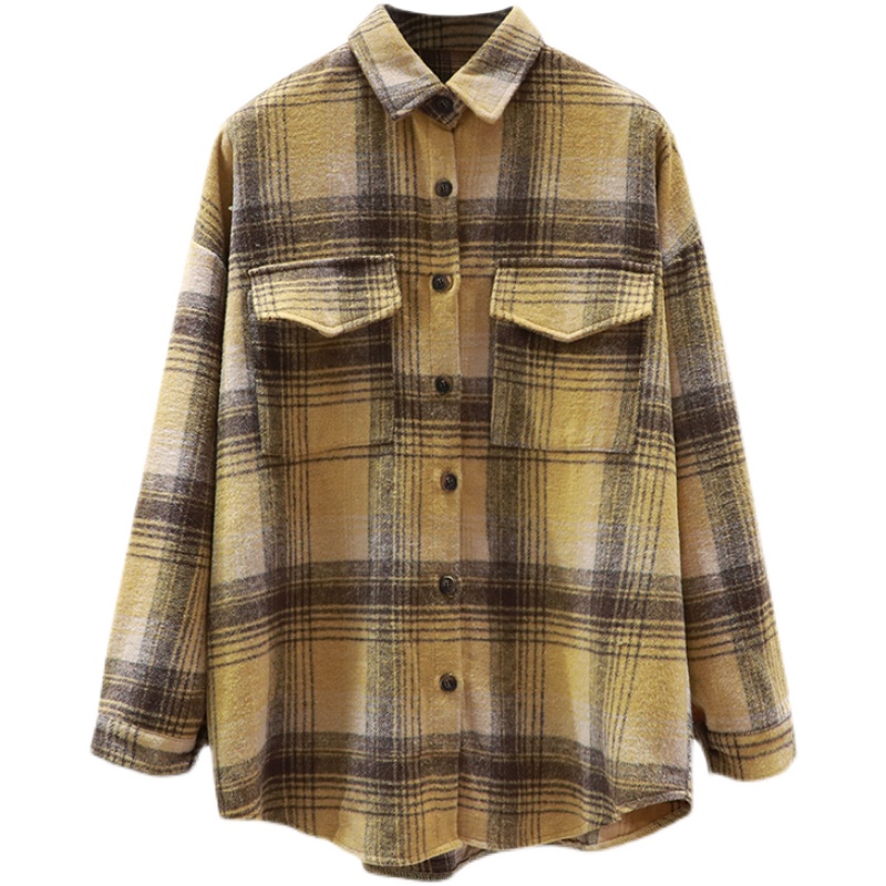 Shirt Female Autumn And Winter Design Sense Small Fold Wear Top Shirt Senior Sense Coat 2022 New Cabinet Foreign Style Spring And Autumn Ground Wool Plaid Shirt Female Loose Shirt Coat 1 Specification drawing