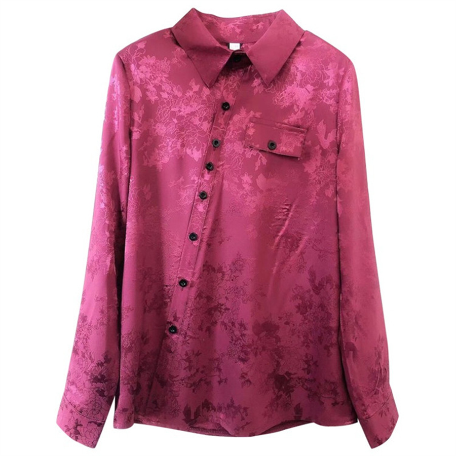 Shirt Female Autumn And Winter Design Sense Small Fold Wear Blouse Shirt High-Grade Coat 2022 New Women's European Goods Lapel Plus Fleece Printed Shirt Female 2022 Autumn And Winter Long Sleeve Base Shirt Female Slim Shirt Female details Picture