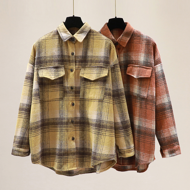 Shirt Female Autumn And Winter Design Sense Small Fold Wear Top Shirt Senior Sense Coat 2022 New Cabinet Foreign Style Spring And Autumn Ground Wool Plaid Shirt Female Loose Shirt Coat 1 details Picture