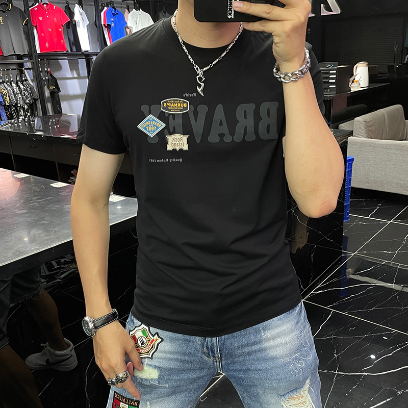 2022 Autumn And Winter Fashion Trend Hot Drill Half Sleeve T-Shirt Short Sleeve Round Neck Shirt Long Sleeve Shirt Base Shirt Men's Long Sleeve Short Sleeve T-Shirt Men's Summer Fashion Brand Europe Slim Half Sleeve 2022 New European Station Personality Men's Wear