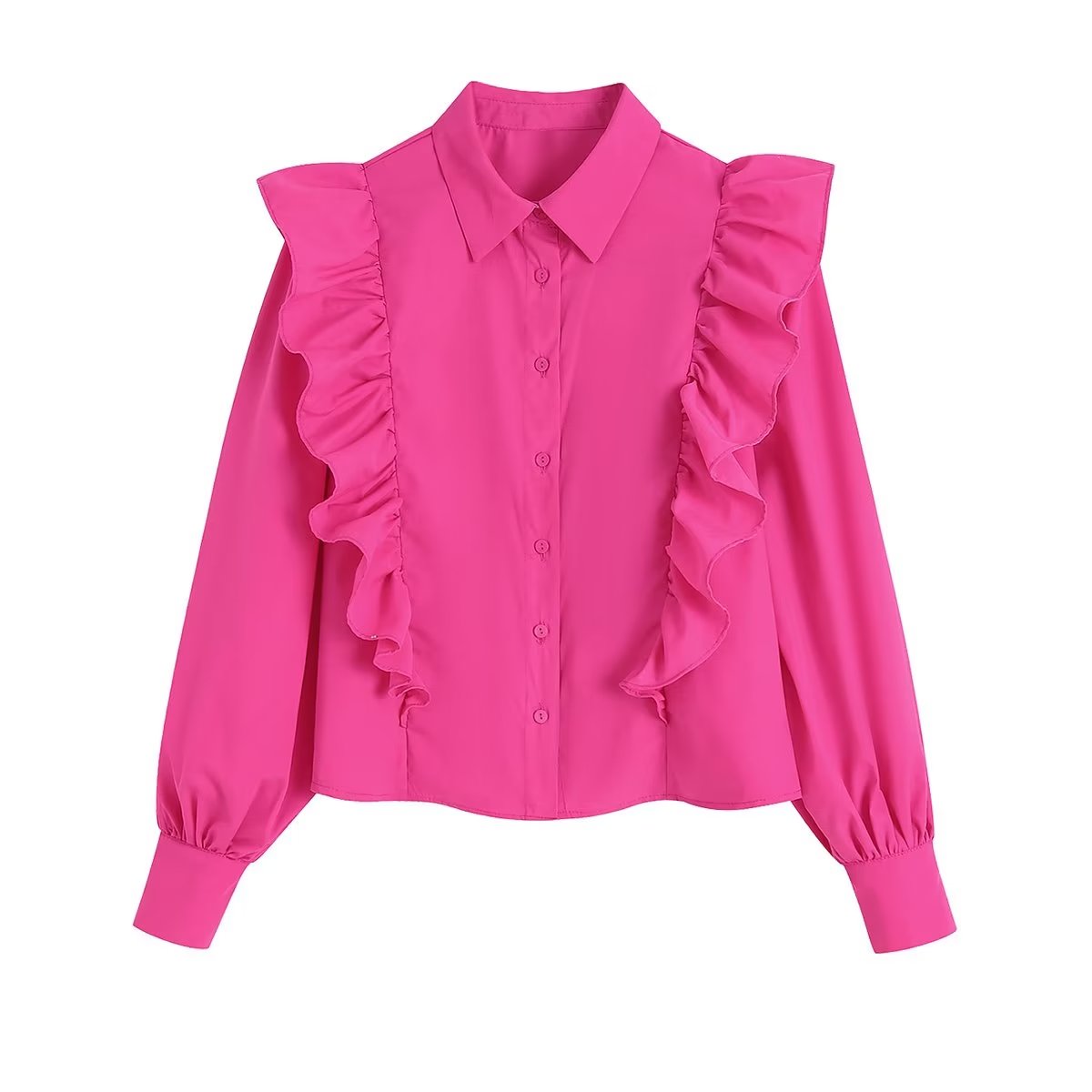 1988 New Women's Clothing In The Early Spring Of 23 Years Europe And The United States Style Solid Color Ruffled Lapel Single Row Reduced Age Shirt Blouse 2 full figure