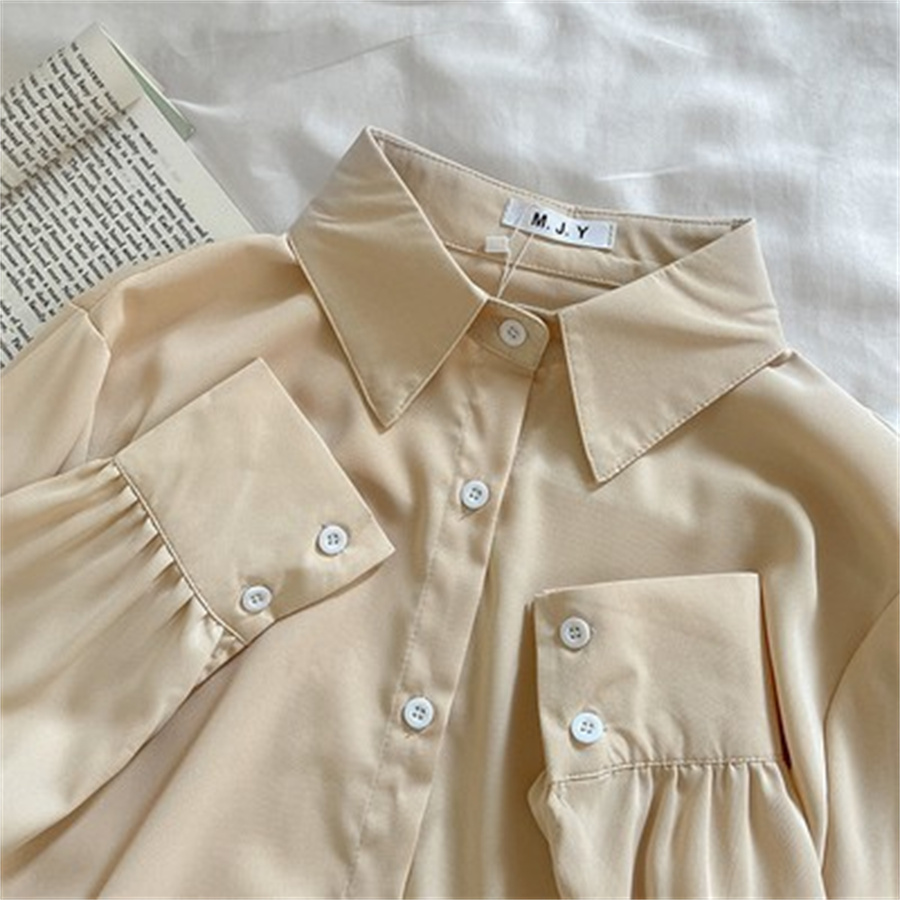 Shirt Female Autumn And Winter Design Sense Niche Fold Wear Shirt Senior Sense Coat 2022 New Autumn 2022 New Women's Fashion Casual Long-Sleeved Shirt 2 Specification drawing