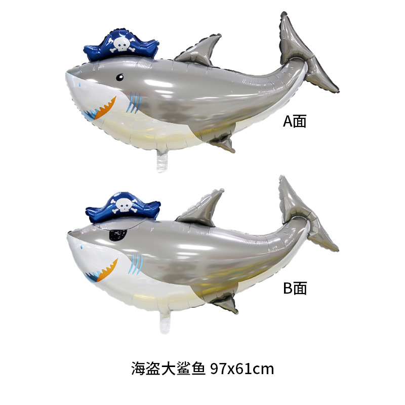 Amazon Pirate Ship Shark Aluminum Film Balloon Pirate Birthday Party Decoration Layout Foil Balloon Wholesale details Picture