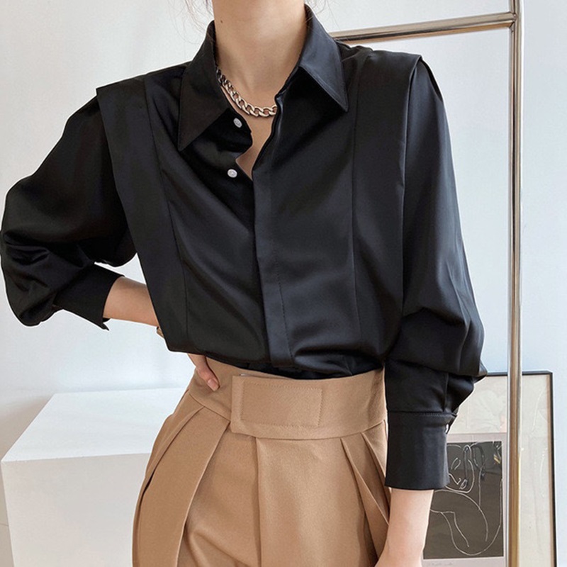 Women's White Ruffled Shirt Women's Spring French Professional Satin Shirt 2 Specification drawing