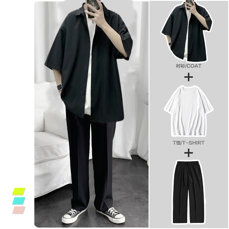 2022 Autumn And Winter Fashion Trend Hot Drill Half Sleeve T-Shirt Short Sleeve Round Neck Shirt Long Sleeve Shirt Base Shirt Men Long Sleeve Summer Short Sleeve Shirt Men Korean Version Ice Silk Thin Coat Japanese Fashion Brand Senior Men's Wear A Set With Three details Picture
