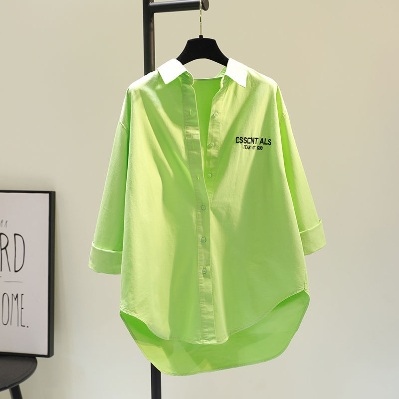 Shirt Women's Medium Long Coat Thin Cardigan Top 2022 Summer Fruit Green Letter Embroidered Shirt Small Shirt Women's 1