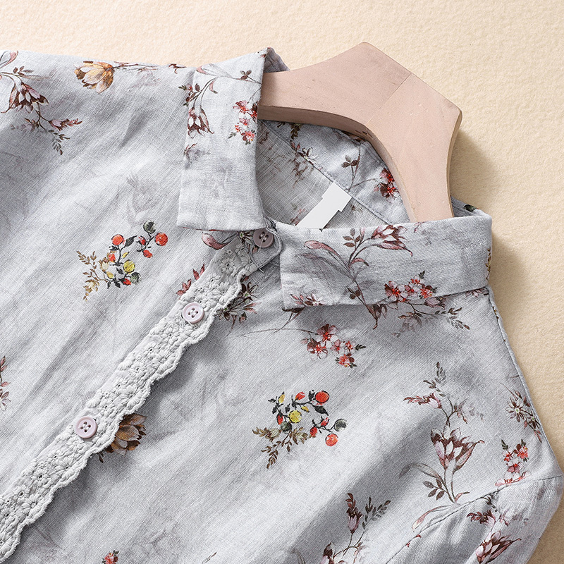 Printed Slimming Day Top Small Temperament 2022 Spring Women's Small Stand Collar Shirt