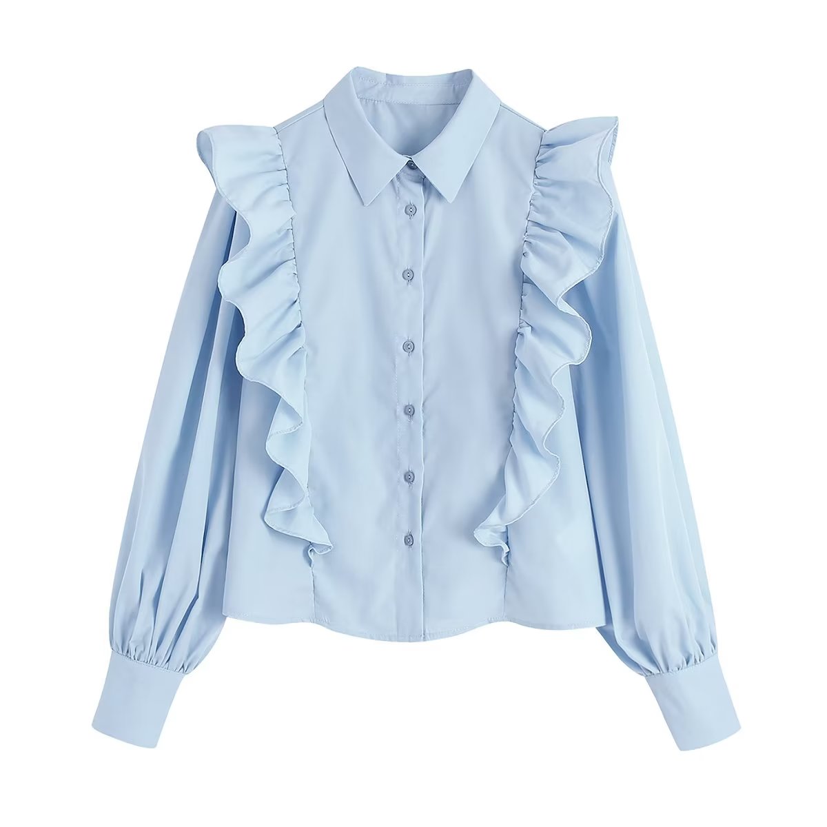 1988 New Women's Clothing In The Early Spring Of 23 Years Europe And The United States Style Solid Color Ruffled Lapel Single Row Reduced Age Shirt Blouse 1