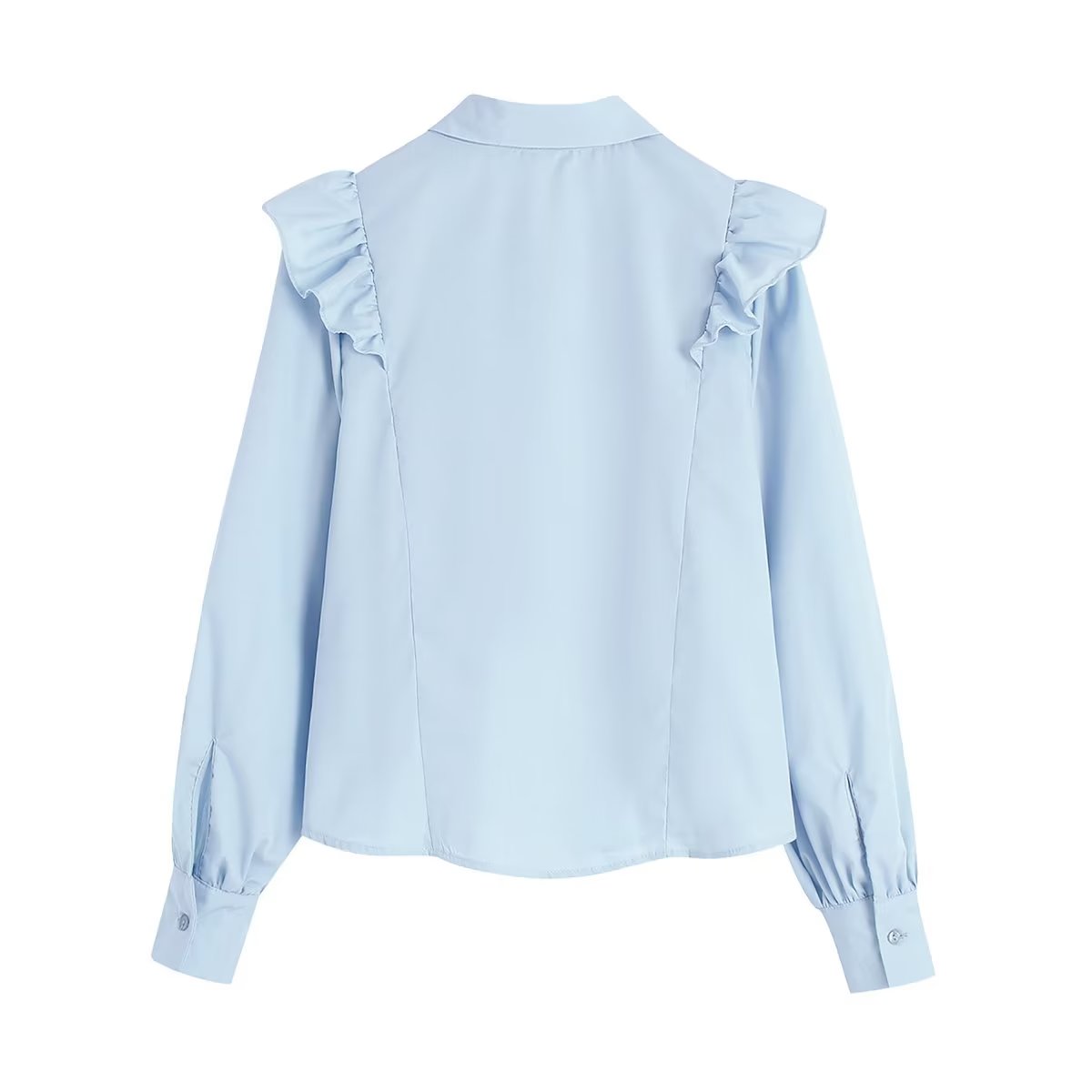 1988 New Women's Clothing In The Early Spring Of 23 Years Europe And The United States Style Solid Color Ruffled Lapel Single Row Reduced Age Shirt Blouse 2 details Picture
