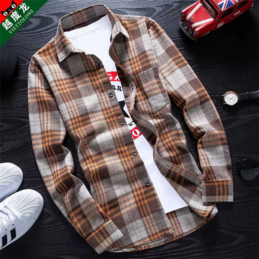 Autumn Plaid Shirt Long Slim-Fit Shirt Men Korean Version Slim-Fit Shirt Trend Men's Spring And Autumn Casual Coat Men 11 Specification drawing