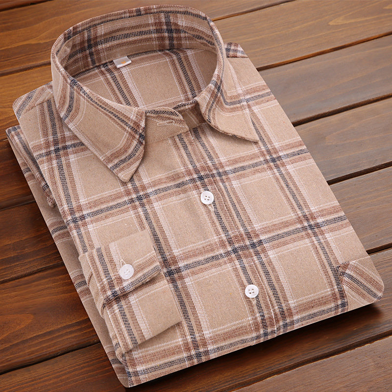 Middle-Aged And Elderly Men's 40 Spring And Autumn 45 Shirt With Cloth Pocket Mouth Bag Top 5O 30 Years Old Wear Long-Axis Sleeve Shirt 3