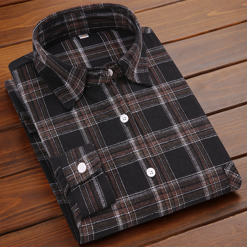 Middle-Aged And Elderly Men's 40 Spring And Autumn 45 Shirt With Cloth Pocket Mouth Bag Top 5O 30 Years Old Wear Long-Axis Sleeve Shirt 5