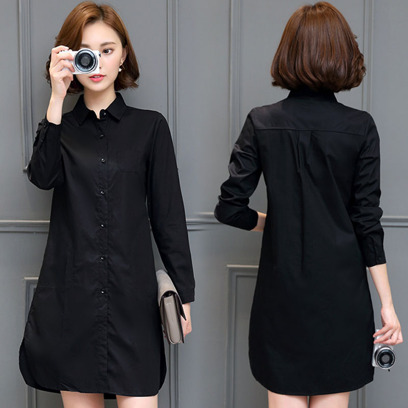 2022 Spring And Autumn New Women's Long Shirt Skirt Long Sleeve Korean Version Korean Fan Slim Pure Cotton White Shirt 2
