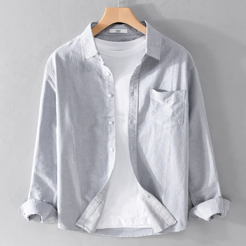 Spring Fashion Casual Long-Sleeved Shirt Out Of The Cabinet Men's Light Mature Thin Long Shirt Korean Version Slim Inch Coat Base 9 details Picture