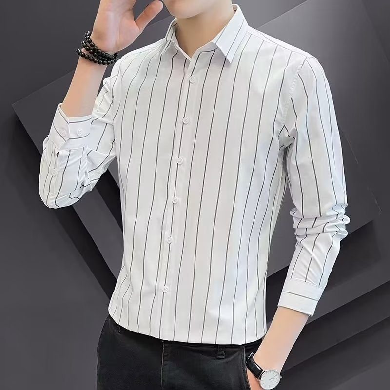 Autumn New Striped Shirt Men's Thin Korean Version Slim-Fit Trend Inch Clothes Men Handsome Long Casual Sleeve Shirt 2