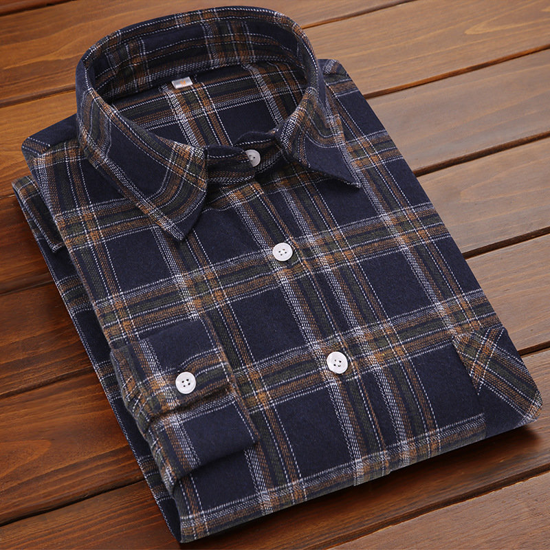 Middle-Aged And Elderly Men's 40 Spring And Autumn 45 Shirt With Cloth Pocket Mouth Bag Top 5O 30 Years Old Wear Long-Axis Sleeve Shirt 2 details Picture