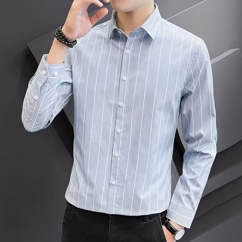 Autumn New Striped Shirt Men's Thin Korean Version Slim-Fit Trend Inch Clothes Men Handsome Long Casual Sleeve Shirt 4